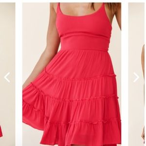 ALLEGRA FLUTED HEM LACE-UP BACK DRESS RED